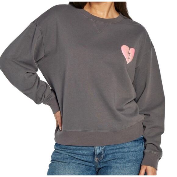 Women's Wildfox Graphic Broken Heart Print Crewneck Sweater Gray Size Medium - Picture 1 of 15